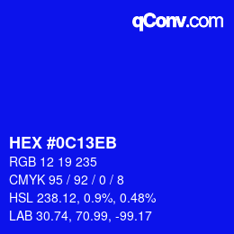 颜色代码: HEX #0C13EB | qconv.com