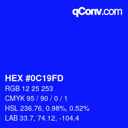 Color code: HEX #0C19FD | qconv.com