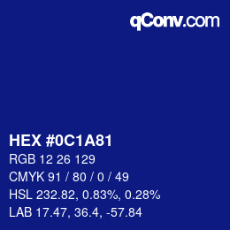 Farbcode: HEX #0C1A81 | qconv.com