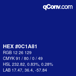 カラーコード: HEX #0C1A81 | qconv.com