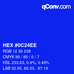 カラーコード: HEX #0C24EE | qconv.com
