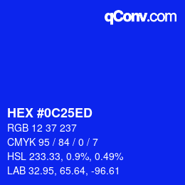 颜色代码: HEX #0C25ED | qconv.com