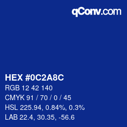 カラーコード: HEX #0C2A8C | qconv.com