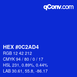 カラーコード: HEX #0C2AD4 | qconv.com