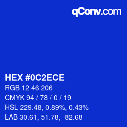 カラーコード: HEX #0C2ECE | qconv.com