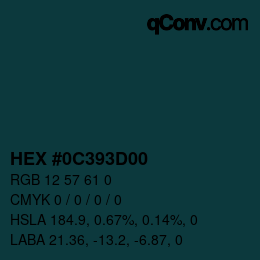 Farbcode: HEX #0C393D00 | qconv.com