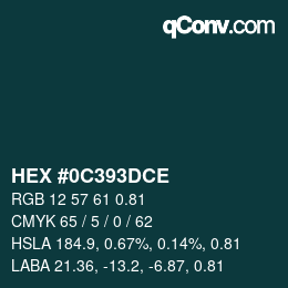 Code couleur: HEX #0C393DCE | qconv.com