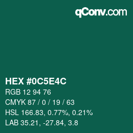 Farbcode: HEX #0C5E4C | qconv.com