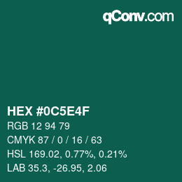 カラーコード: HEX #0C5E4F | qconv.com