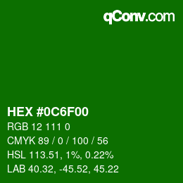 颜色代码: HEX #0C6F00 | qconv.com