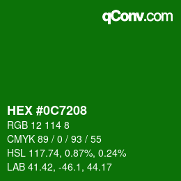 颜色代码: HEX #0C7208 | qconv.com