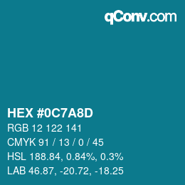 颜色代码: HEX #0C7A8D | qconv.com