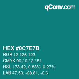 Color code: HEX #0C7E7B | qconv.com