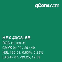 カラーコード: HEX #0C815B | qconv.com
