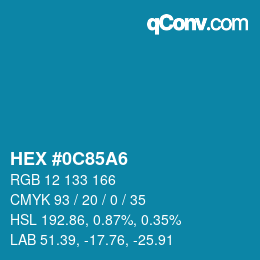 颜色代码: HEX #0C85A6 | qconv.com
