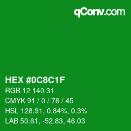 Farbcode: HEX #0C8C1F | qconv.com