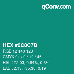 カラーコード: HEX #0C8C7B | qconv.com
