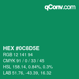 カラーコード: HEX #0C8D5E | qconv.com