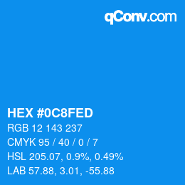 カラーコード: HEX #0C8FED | qconv.com