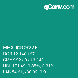 颜色代码: HEX #0C927F | qconv.com
