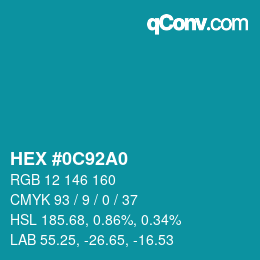 カラーコード: HEX #0C92A0 | qconv.com