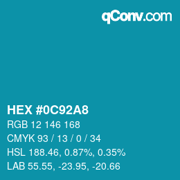 カラーコード: HEX #0C92A8 | qconv.com