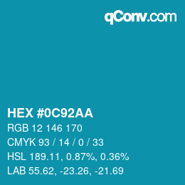 カラーコード: HEX #0C92AA | qconv.com