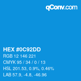カラーコード: HEX #0C92DD | qconv.com