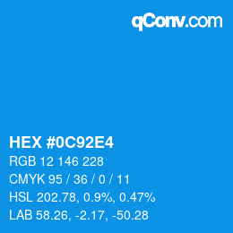 カラーコード: HEX #0C92E4 | qconv.com