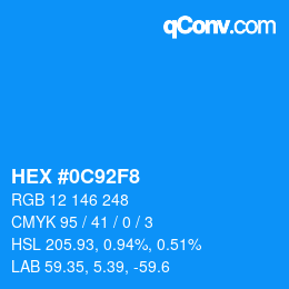 颜色代码: HEX #0C92F8 | qconv.com