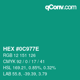 Color code: HEX #0C977E | qconv.com