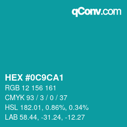 Farbcode: HEX #0C9CA1 | qconv.com
