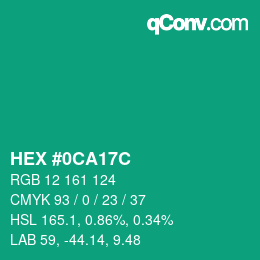 カラーコード: HEX #0CA17C | qconv.com