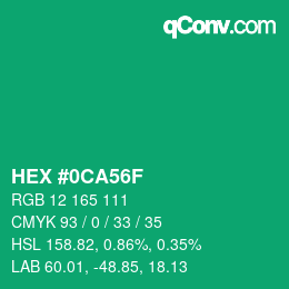 颜色代码: HEX #0CA56F | qconv.com
