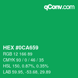 カラーコード: HEX #0CA659 | qconv.com