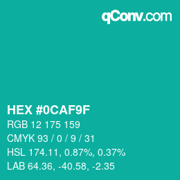 カラーコード: HEX #0CAF9F | qconv.com