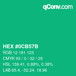 カラーコード: HEX #0CB57B | qconv.com