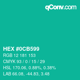 カラーコード: HEX #0CB599 | qconv.com