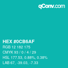 Color code: HEX #0CB6AF | qconv.com