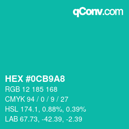 Farbcode: HEX #0CB9A8 | qconv.com