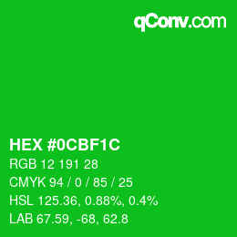 カラーコード: HEX #0CBF1C | qconv.com