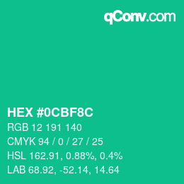 Color code: HEX #0CBF8C | qconv.com
