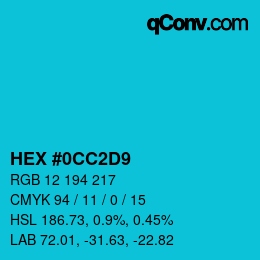 カラーコード: HEX #0CC2D9 | qconv.com