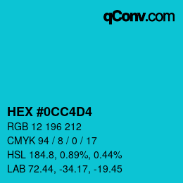 カラーコード: HEX #0CC4D4 | qconv.com