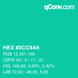 Color code: HEX #0CC9A6 | qconv.com