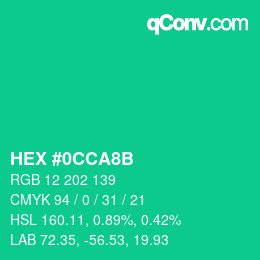 颜色代码: HEX #0CCA8B | qconv.com
