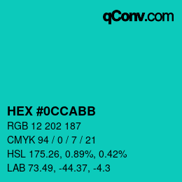 Color code: HEX #0CCABB | qconv.com
