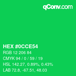 Farbcode: HEX #0CCE54 | qconv.com