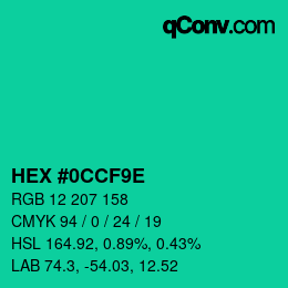 Color code: HEX #0CCF9E | qconv.com