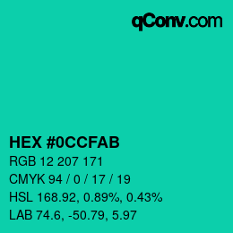 Color code: HEX #0CCFAB | qconv.com